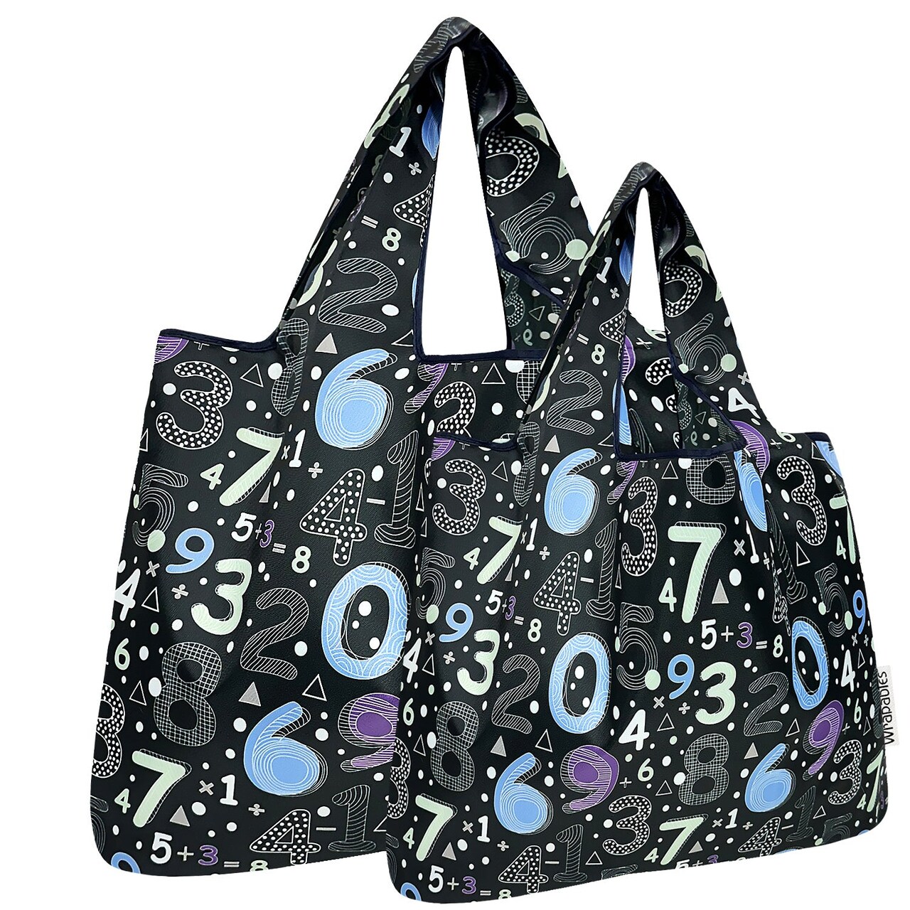 Wrapables Large & Small Foldable Tote Nylon Reusable Grocery Bags, Set of 2, Numbers
